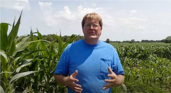 Man talking in corn field